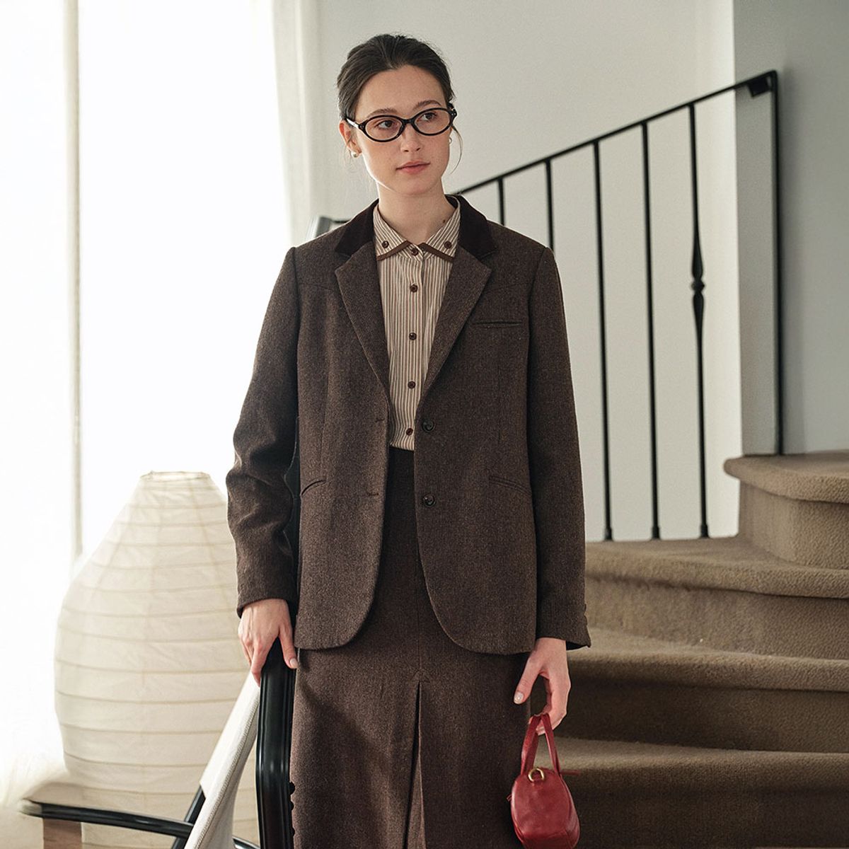 심플레트로(SIMPLE RETRO) SR_Brown herringbone blazer