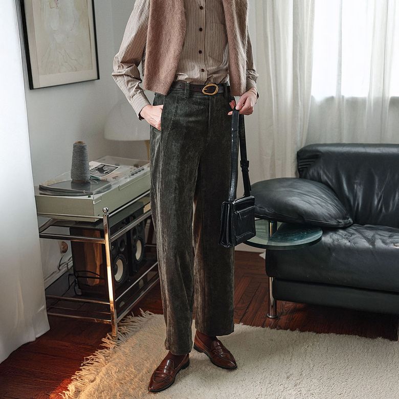 SR_High corduroy wide pants_2color