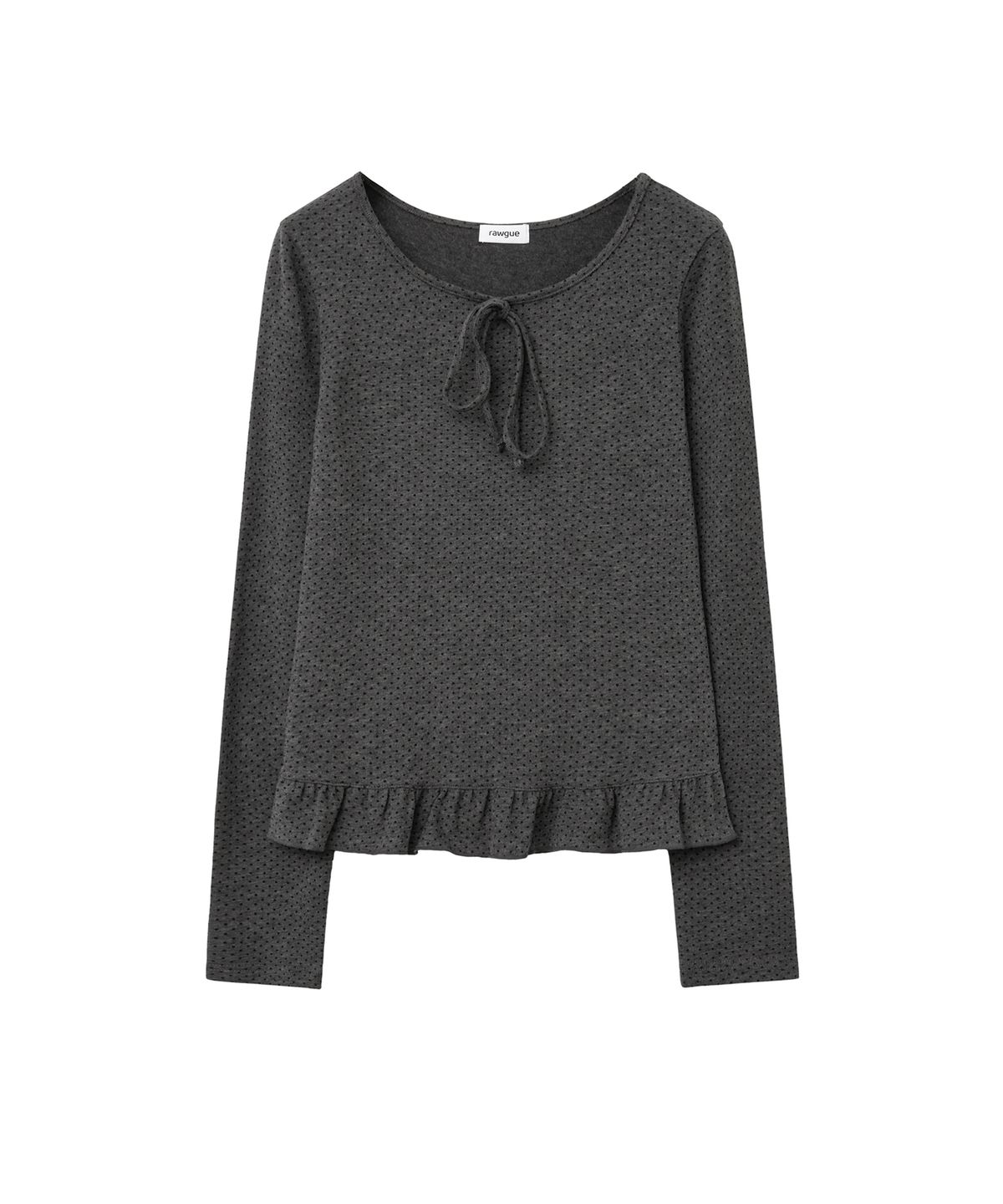 로우그(RAWGUE) 리본넥 프릴 티셔츠_차콜