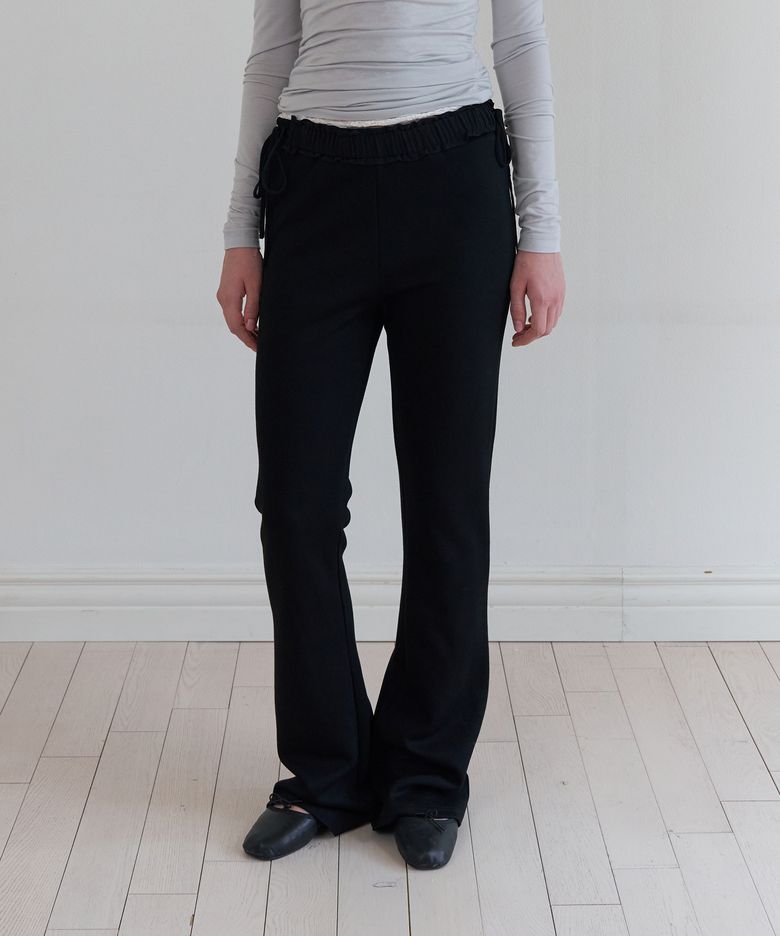 Ruffle string leggings pants (black)
