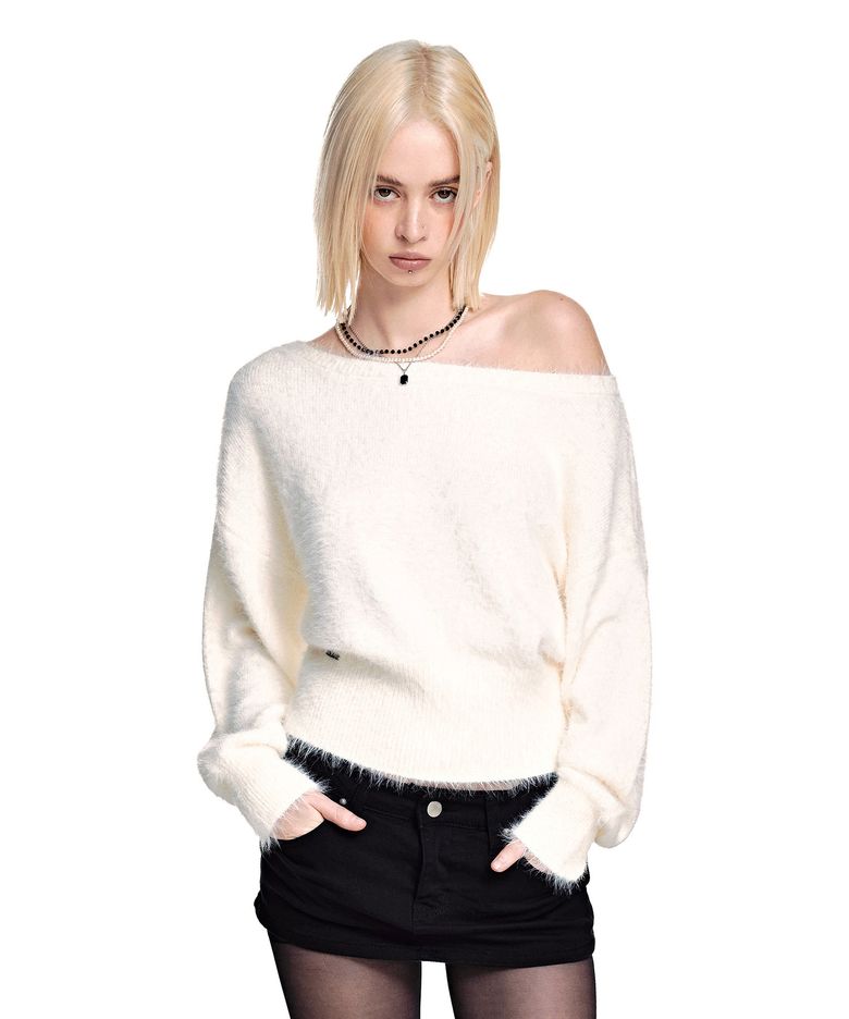 [니들 콜라보]Hairy 2-Way Boat Neck Knit [IVORY]_SEWKT012IVORY