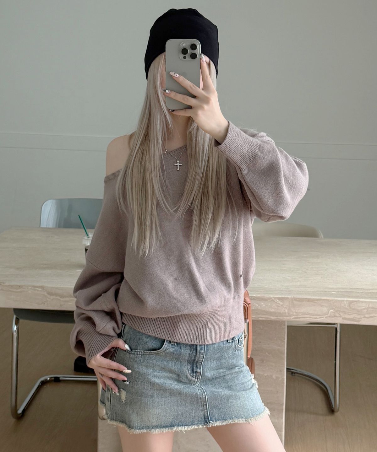 세컨모놀로그(SECONDMONO) [니들 콜라보]2-Way Boat Neck Knit [MOCHA]_SEWKT017MOCHA