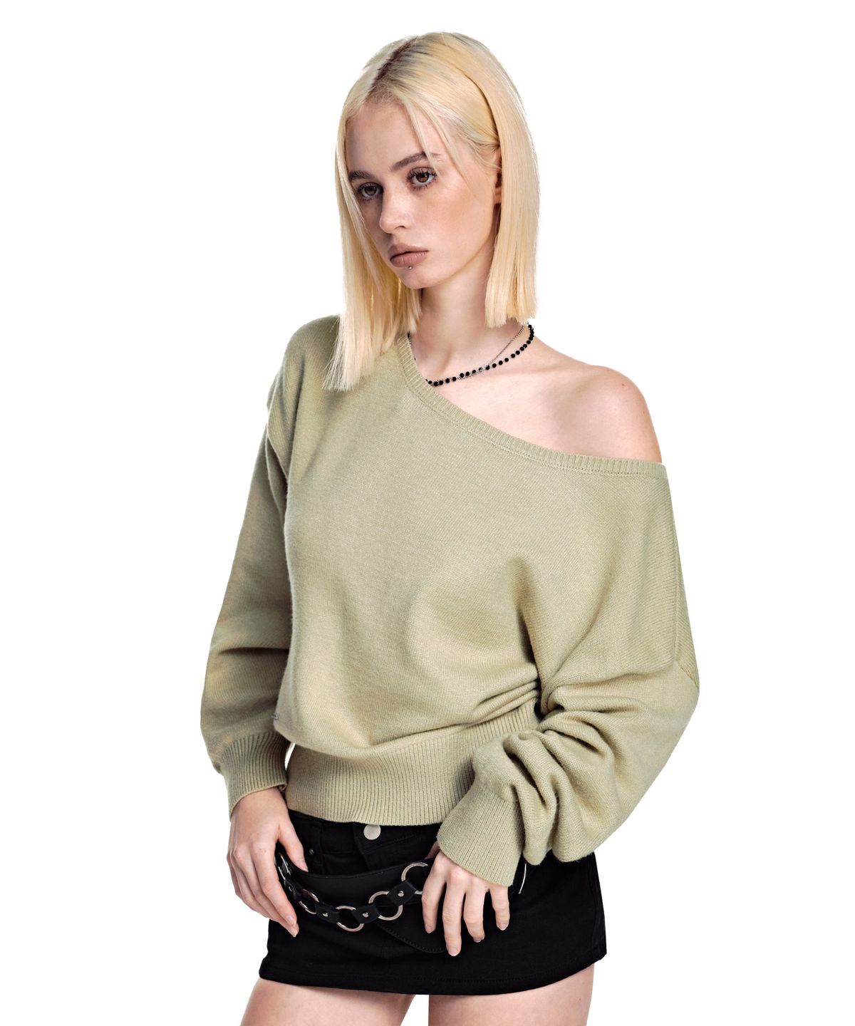 세컨모놀로그(SECONDMONO) [니들 콜라보]2-Way Boat Neck Knit [LGREEN]_SEWKT017LGREEN