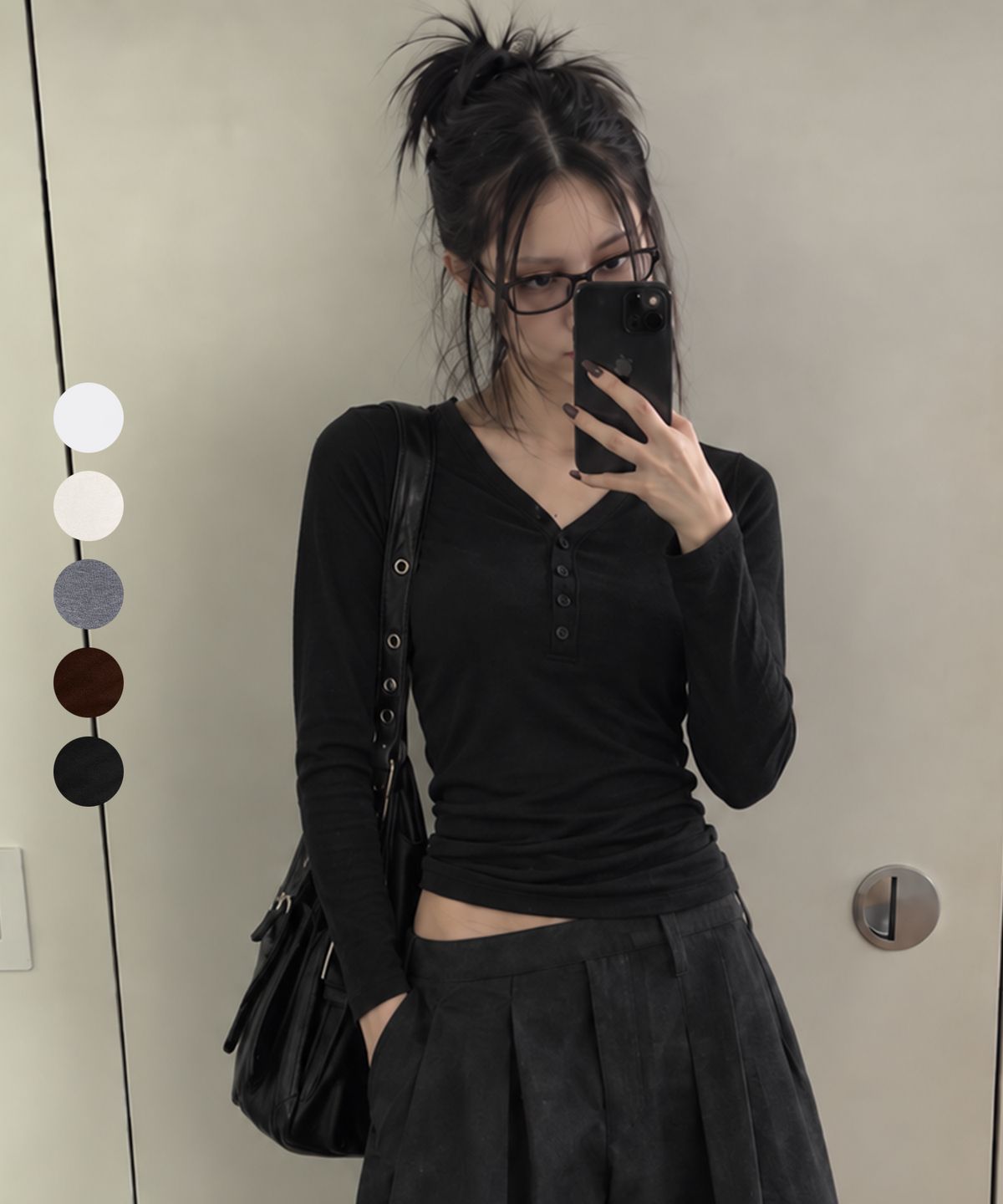 스탠다드에러(STANDARDERROR) [우먼] W011 헨리넥 브이넥 긴팔 티셔츠 (5color)