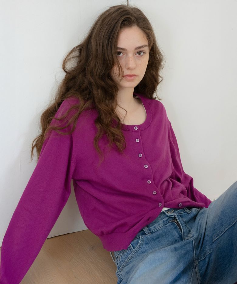 moss button cardigan (grape)