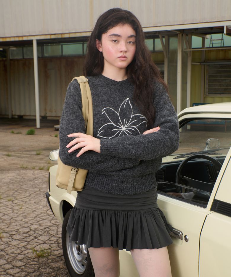 Flora Hairy Knit Top Charcoal