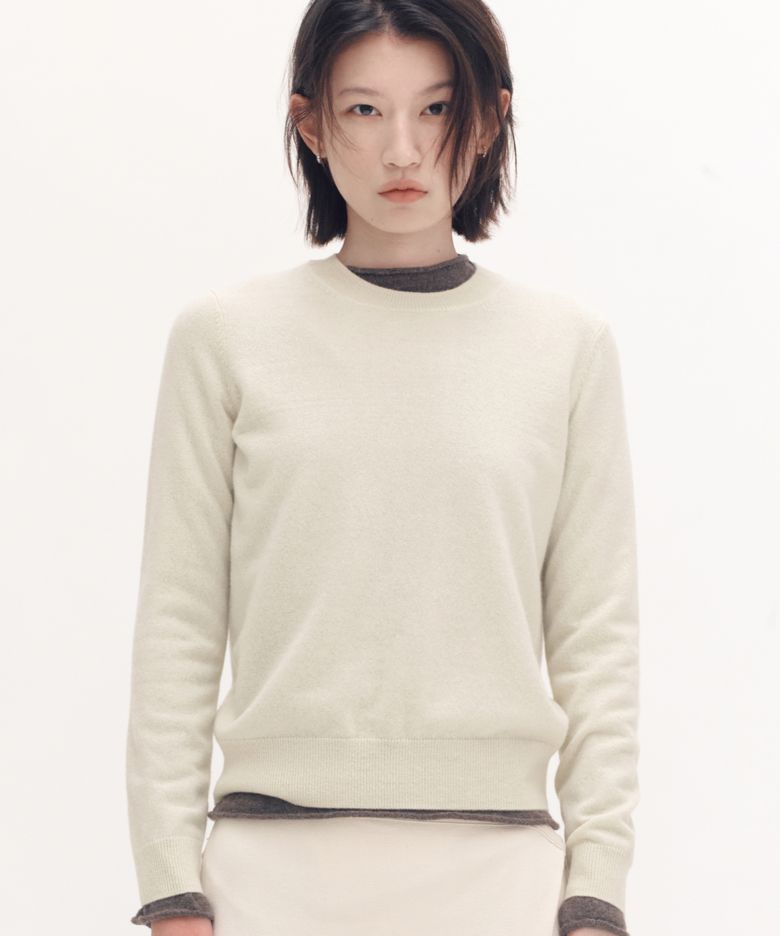 [100 cashmere] 에센셜 크루넥 캐시미어 니트_버터