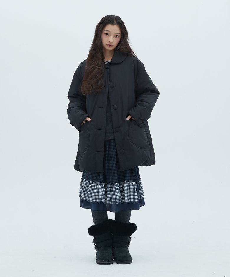 라운드 카라 하프 패딩 (블랙)