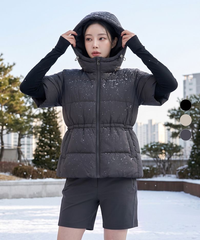 여성 글로우웜 후드 반팔 패딩 자켓 3 Colors
