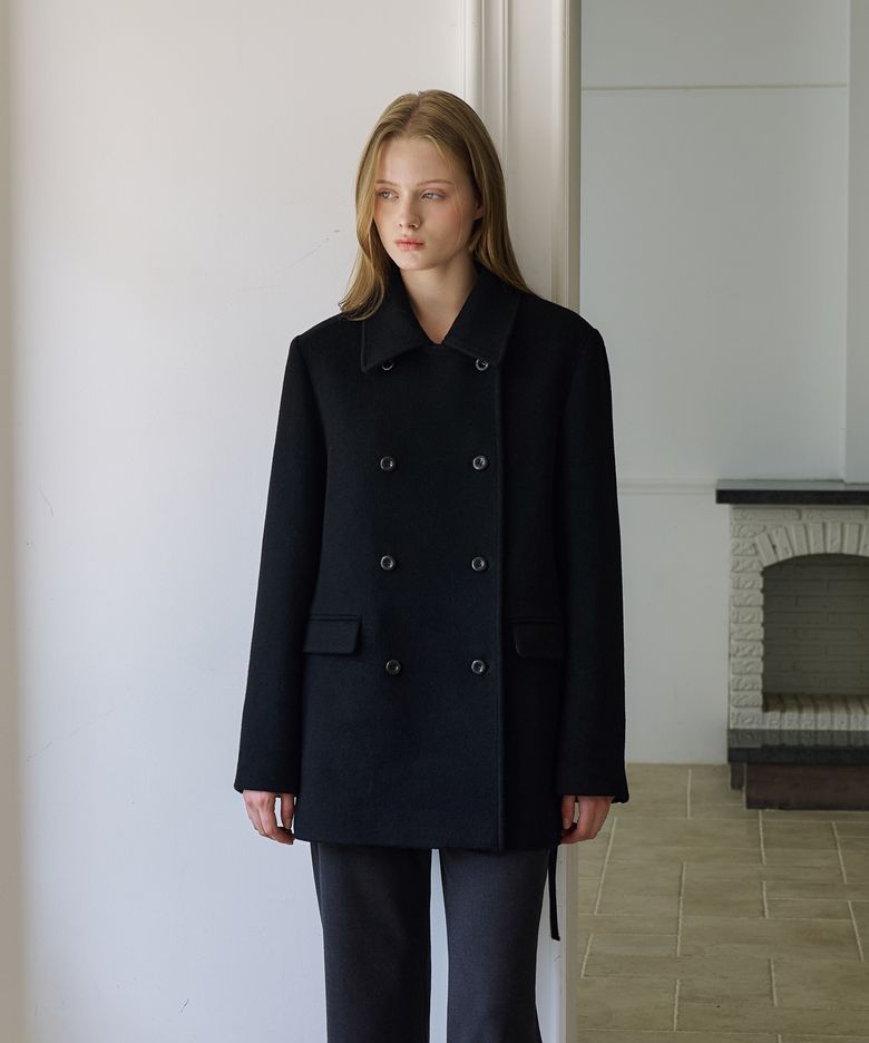 Essential Wool Double Half Coat [Black]