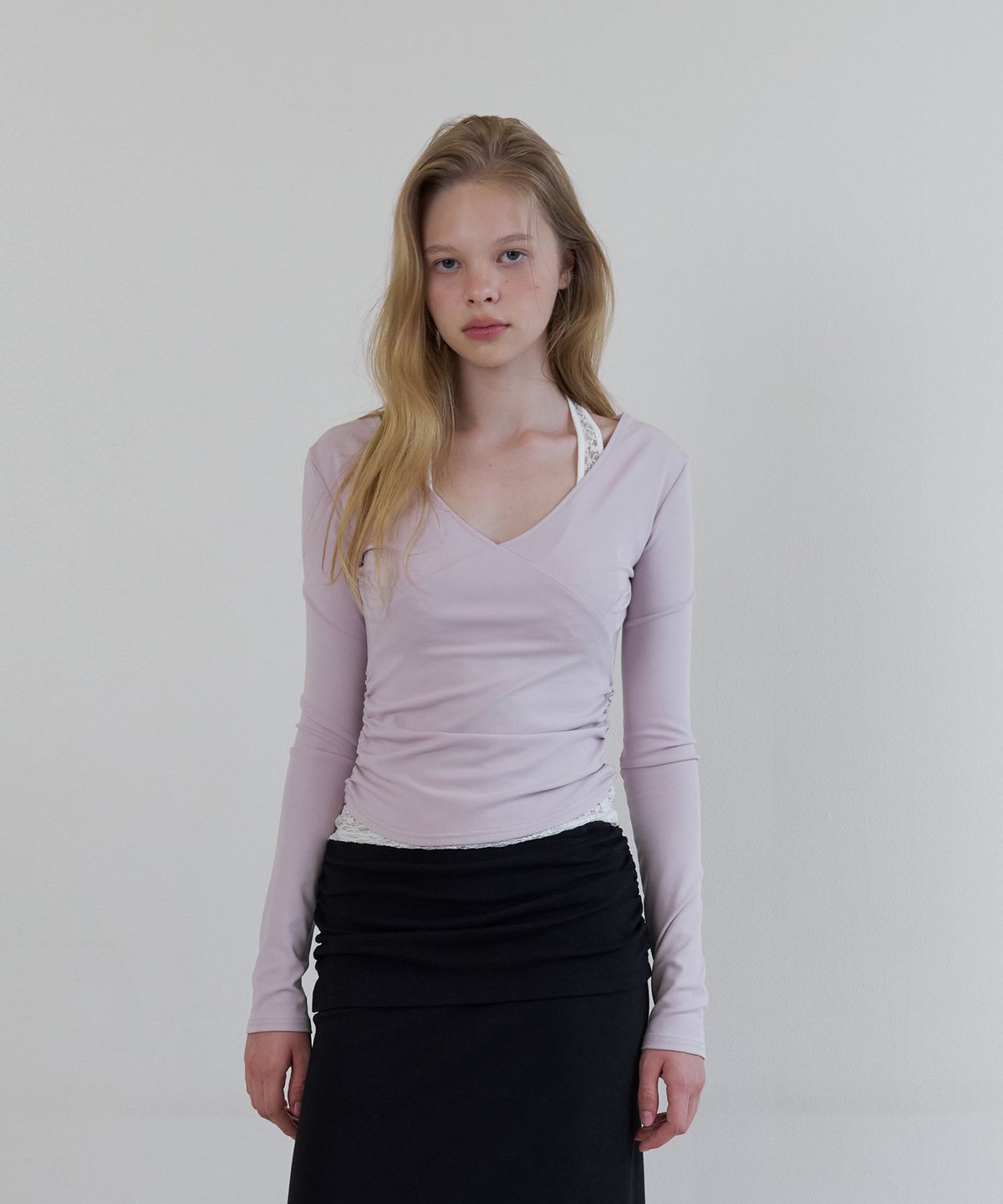 톤드(TONED) V-neck ballet sleeve t-shirt (lavender)