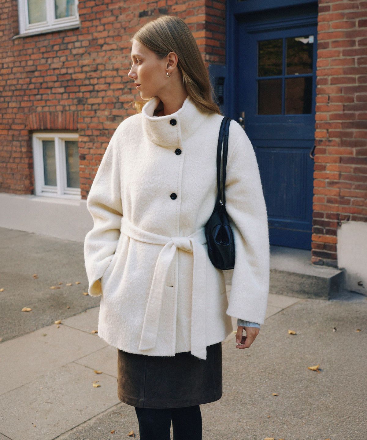 라메레이(LAMEREI) Handmade Brushed Alpaca High-Neck Half Coat[LMBFWICT709]-Cream