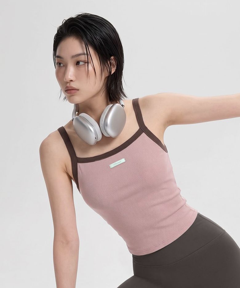 이지 스퀘어넥 탱크 크롭탑 모브핑크