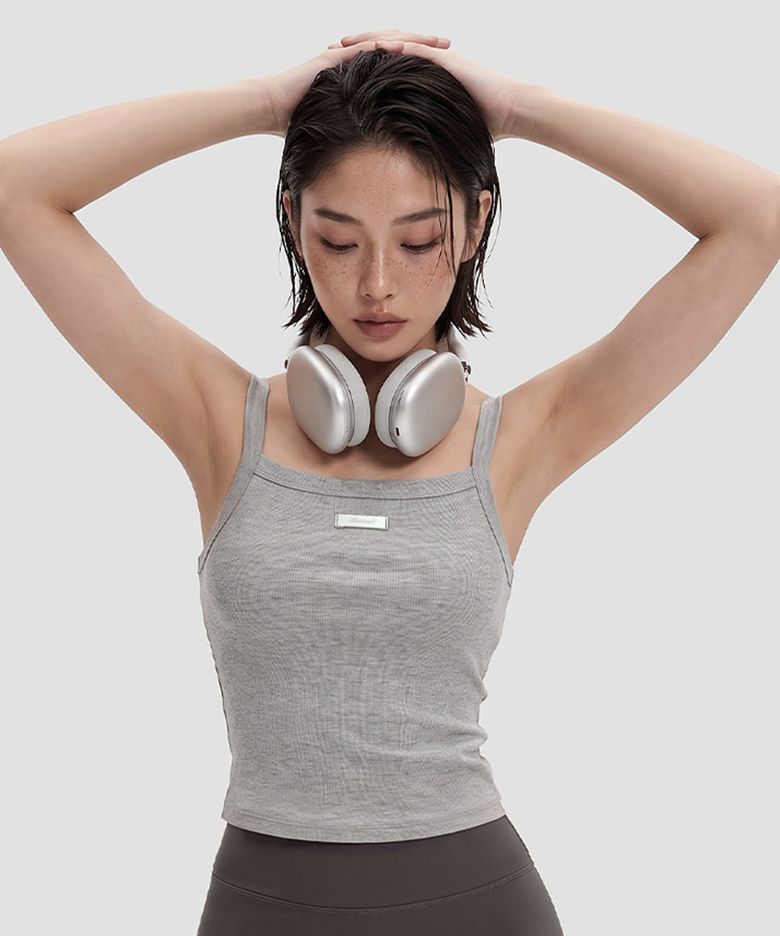 이지 스퀘어넥 탱크 크롭탑 멜란지그레이