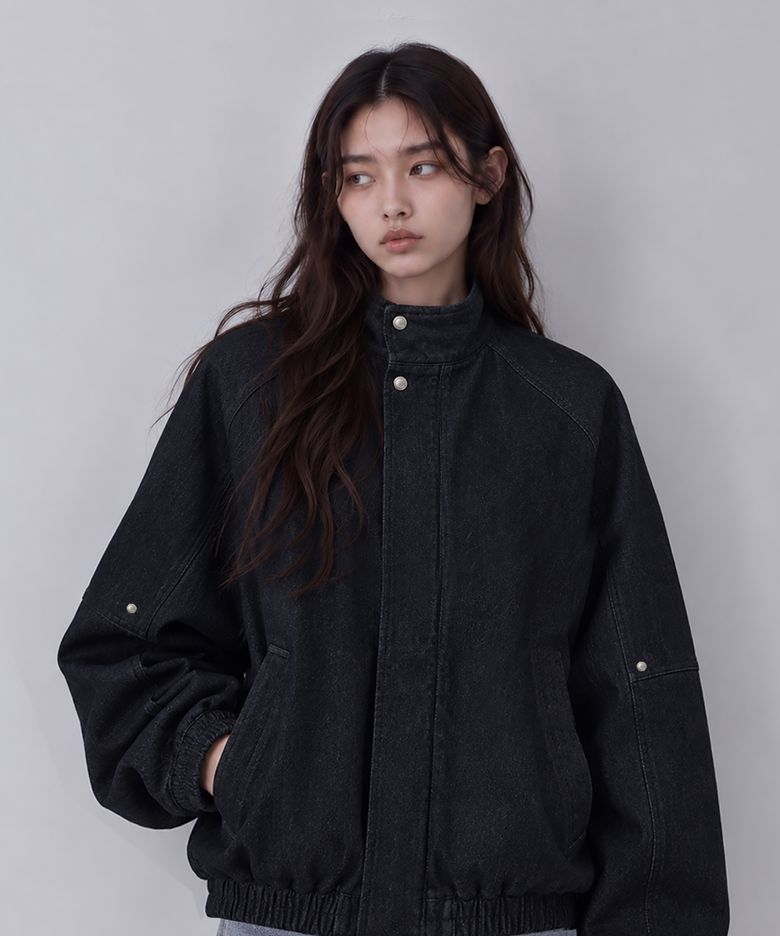 소프트 하이넥 래글런 자켓 블랙