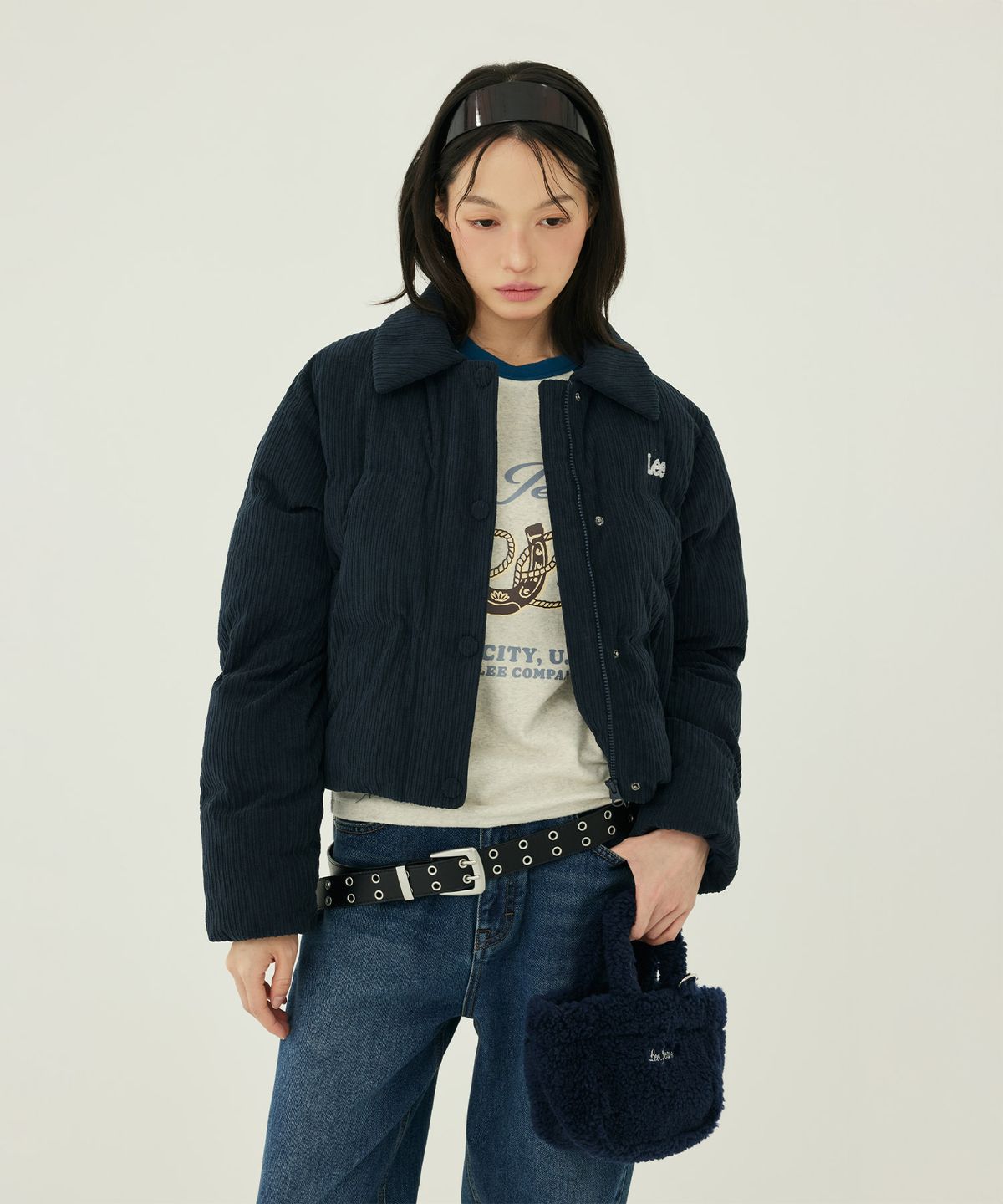 리(LEE) 미니 패디드 토트백 네이비