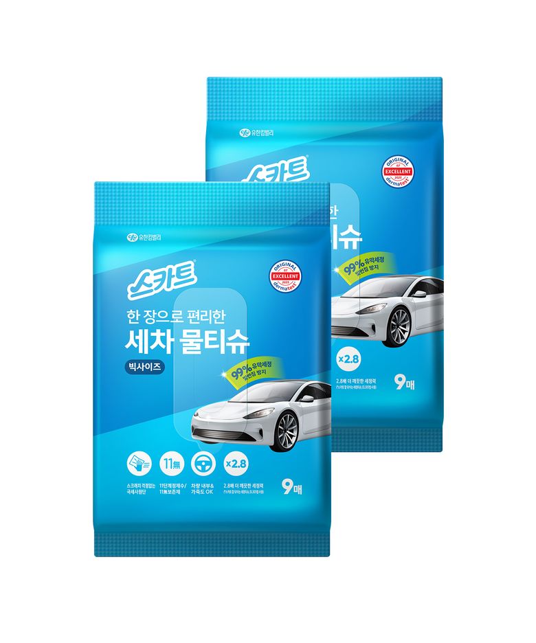 한 장으로 편리한 세차물티슈 9매X2팩