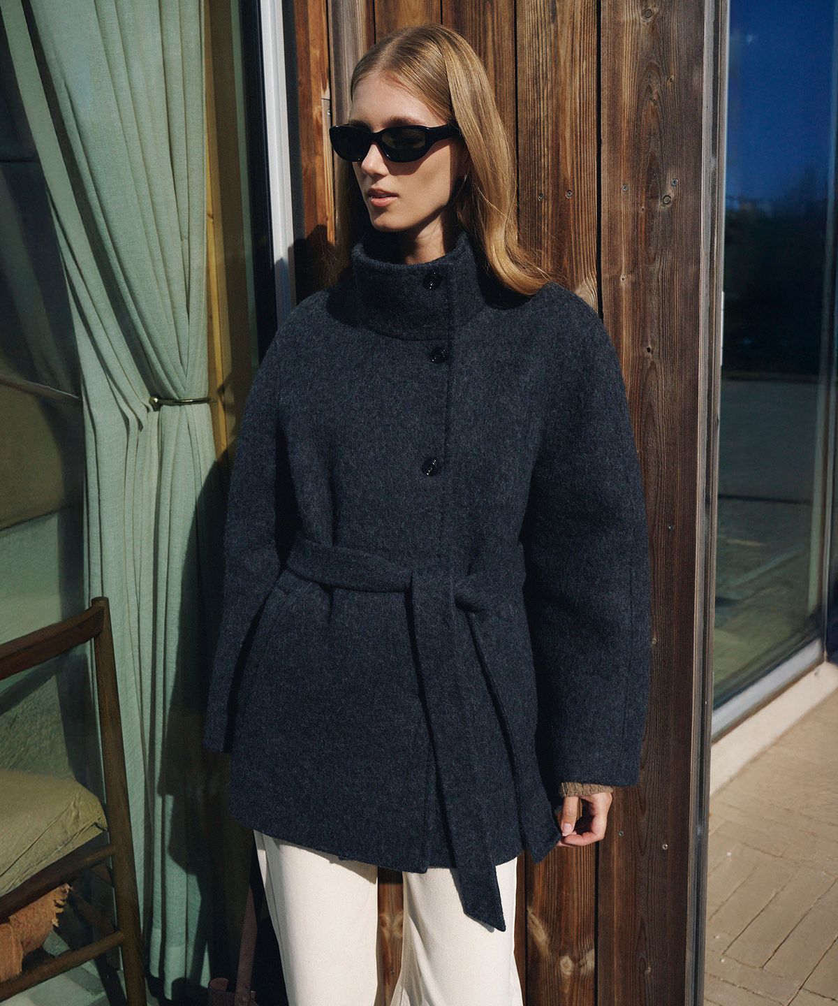 라메레이(LAMEREI) Handmade Brushed Alpaca High-Neck Half Coat[LMBFWICT709]-Charcoal