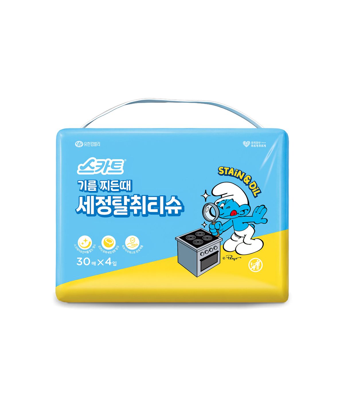 스카트(SCOTT) 기름찌든때 세정탈취 티슈 30매x4입 스머프에디션