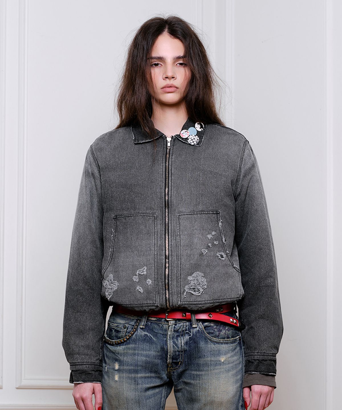 에르에르(ERER) Vintage Washed Fleece Lined Work Jacket Charcoal