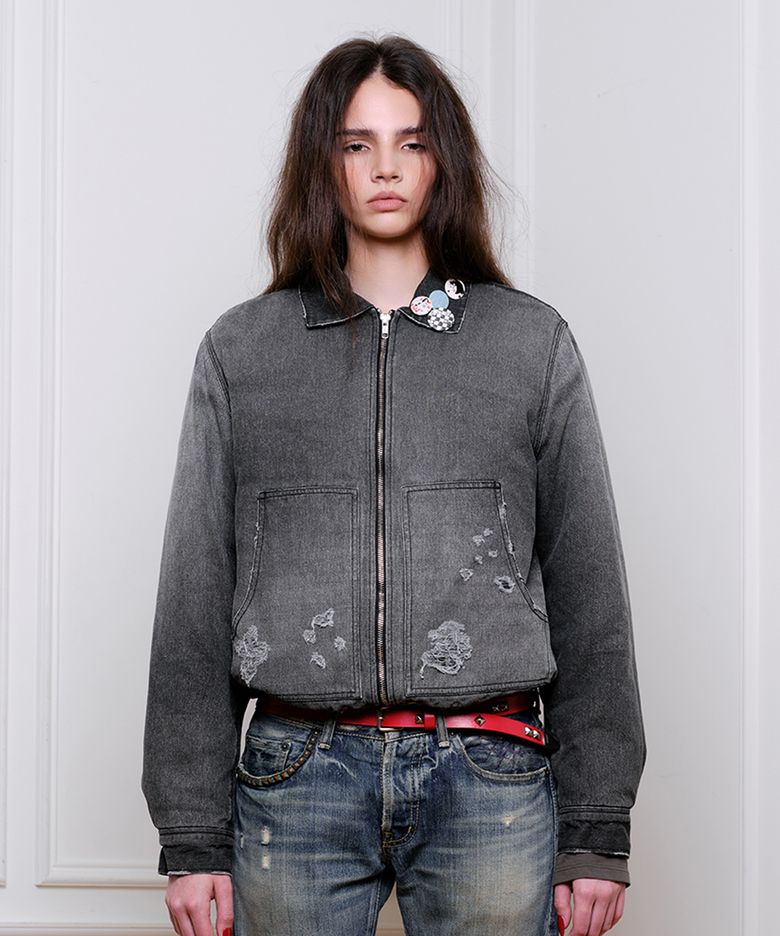 Vintage Washed Fleece Lined Work Jacket Charcoal