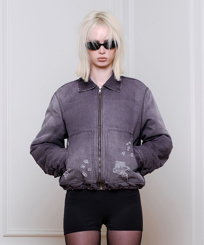 Vintage Washed Fleece Lined Work Jacket Purple