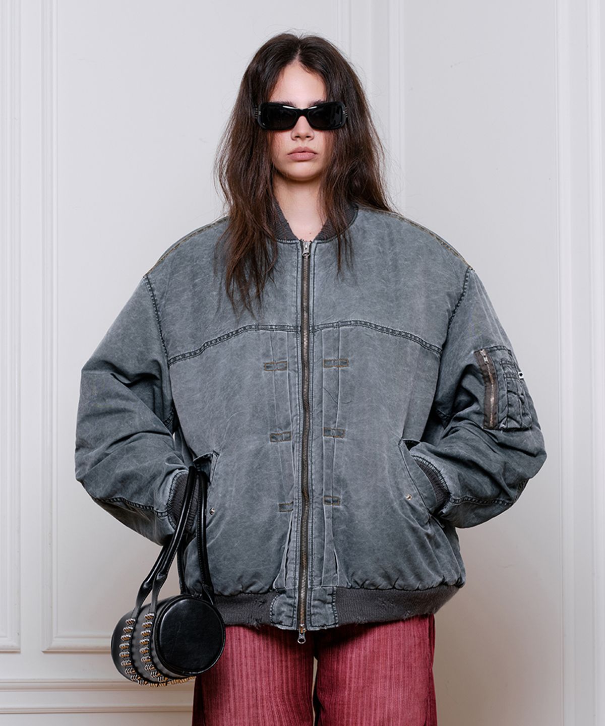 에르에르(ERER) Washed Pleated MA-1 Bomber Jacket Khaki