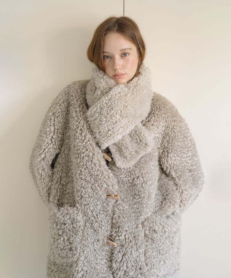 [SET] Muffler + Fur Half Coat - Gray