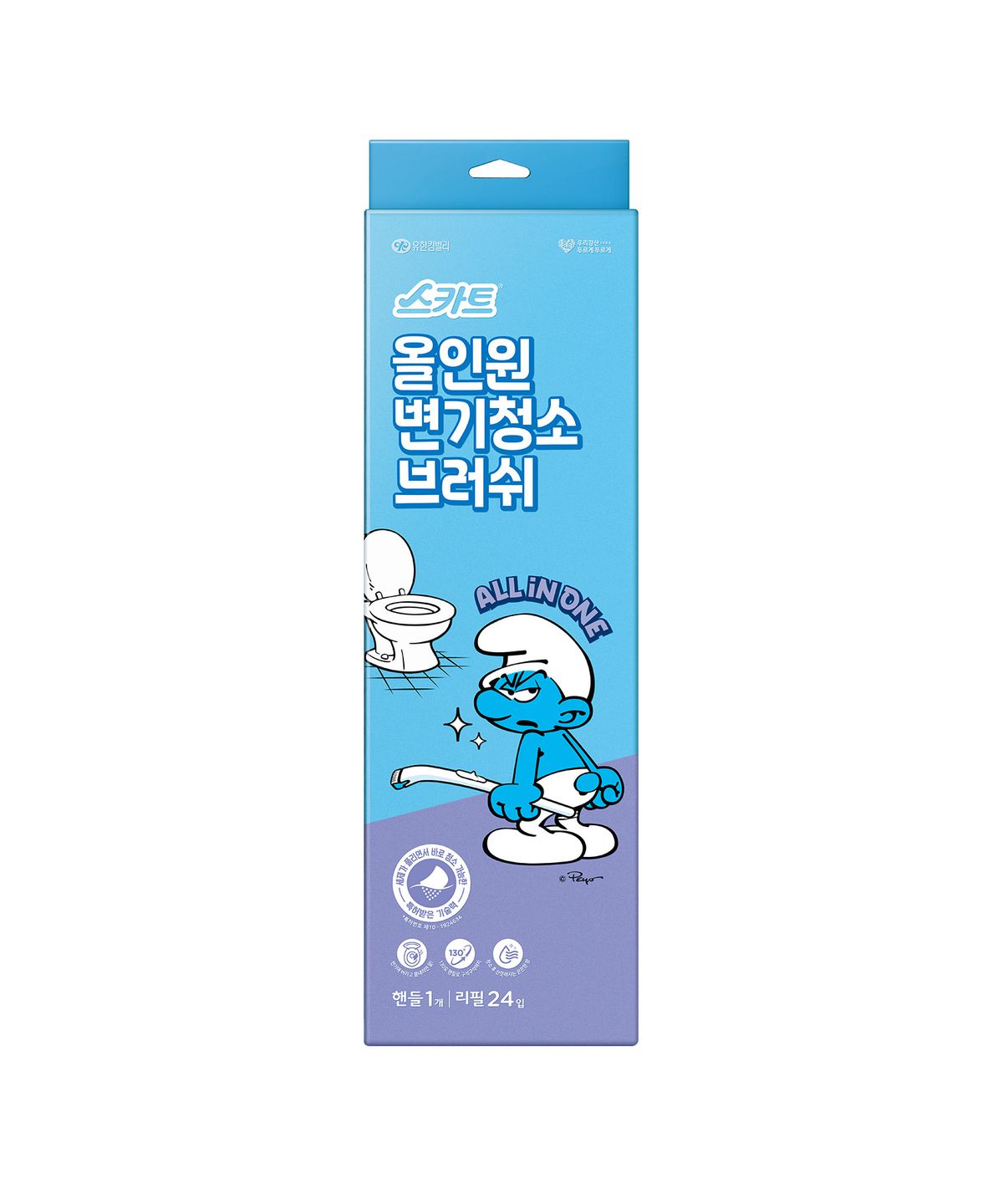 스카트(SCOTT) 올인원 변기청소브러쉬 핸들1+리필24개 스머프에디션