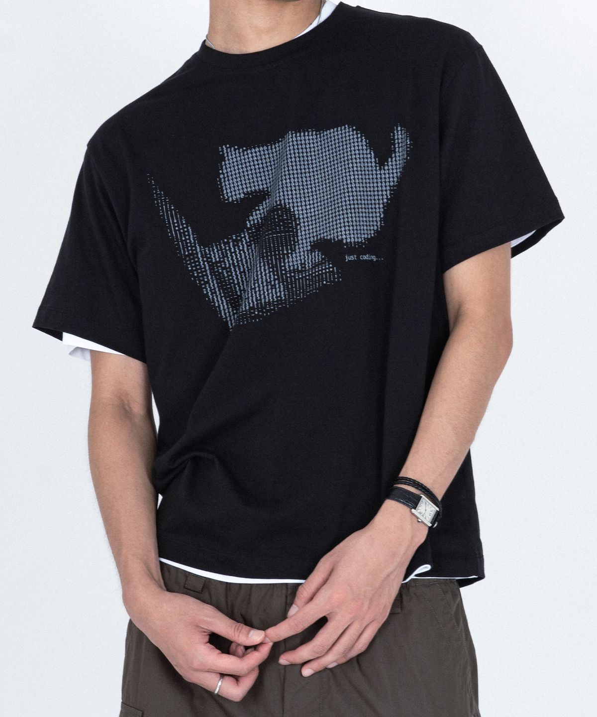 본프롬바이너리(BORNFROMBINARY) ASCII Cat Print T-Shirt (Black)