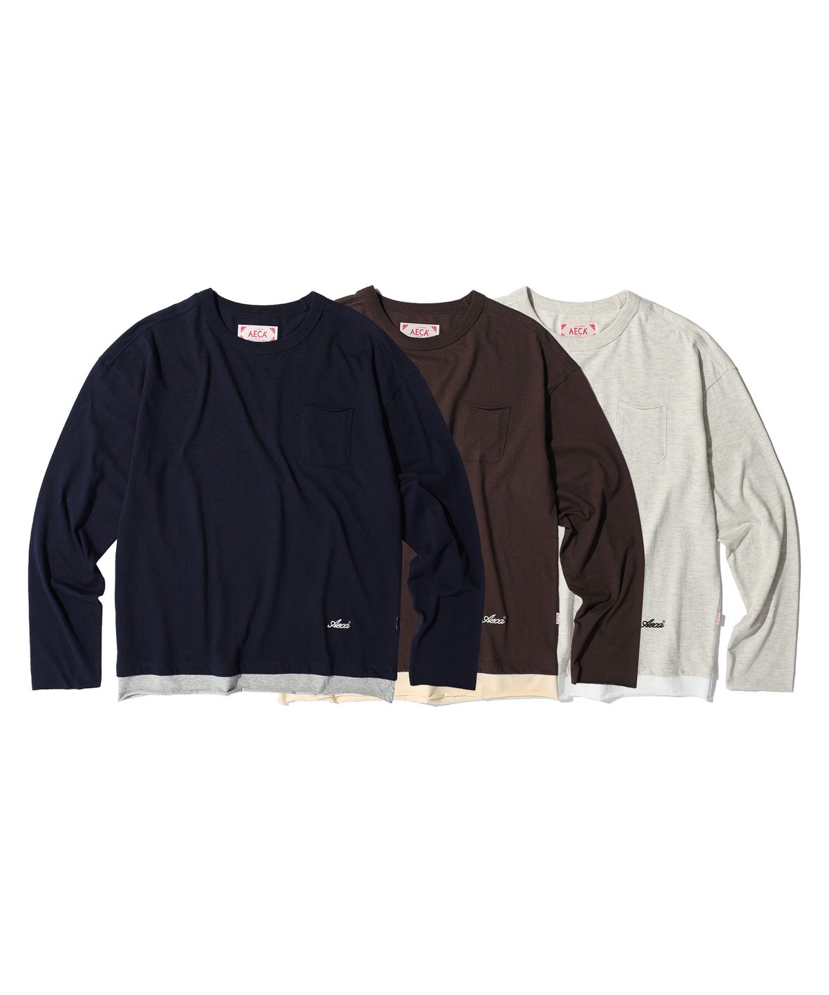 에이카화이트(AECA) AECA 2TONE POCKET LAYERED LONG SLEEVE (3color)
