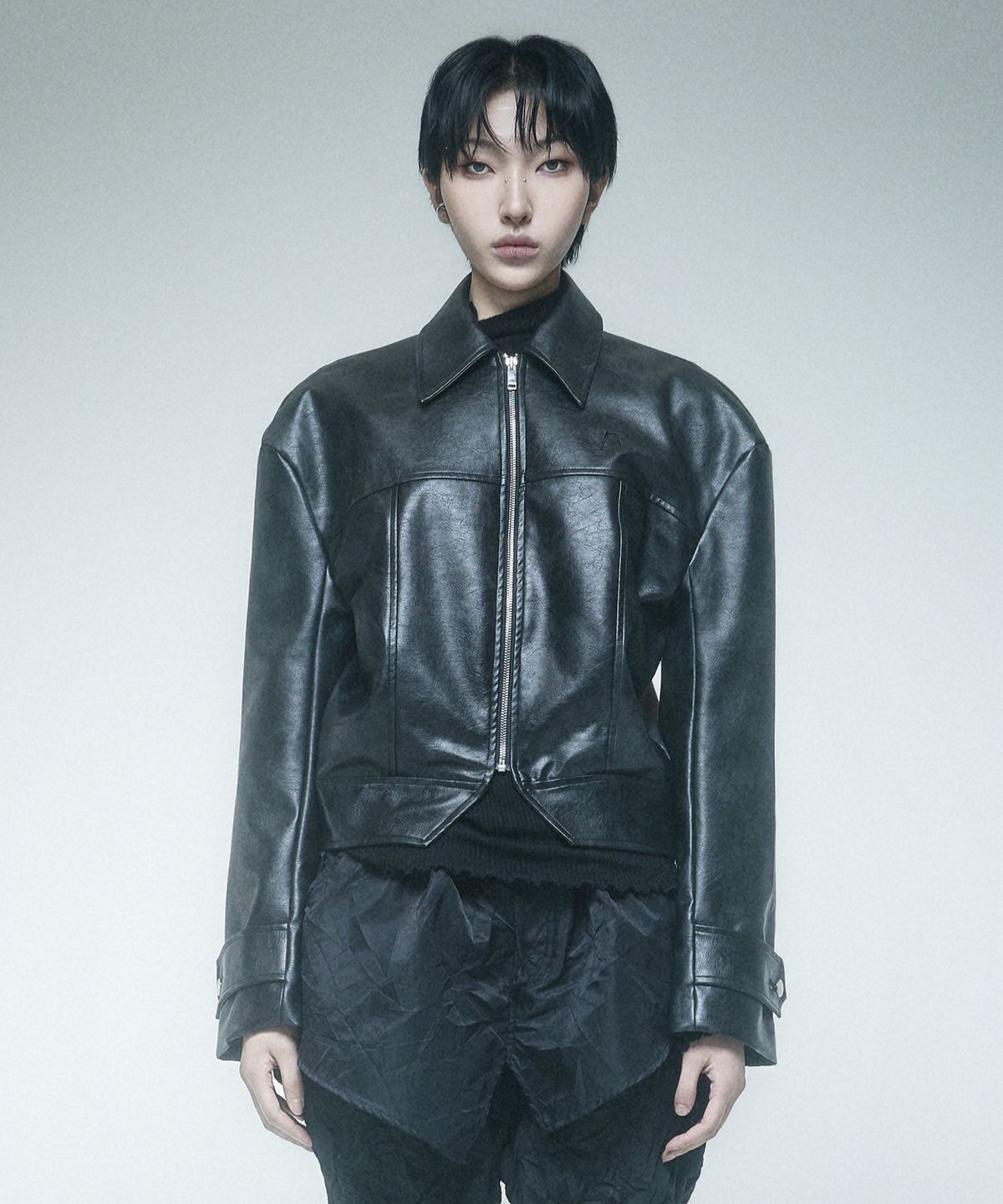 레큘리(RECULER) Reculer signature stitch Leather Jacket Black