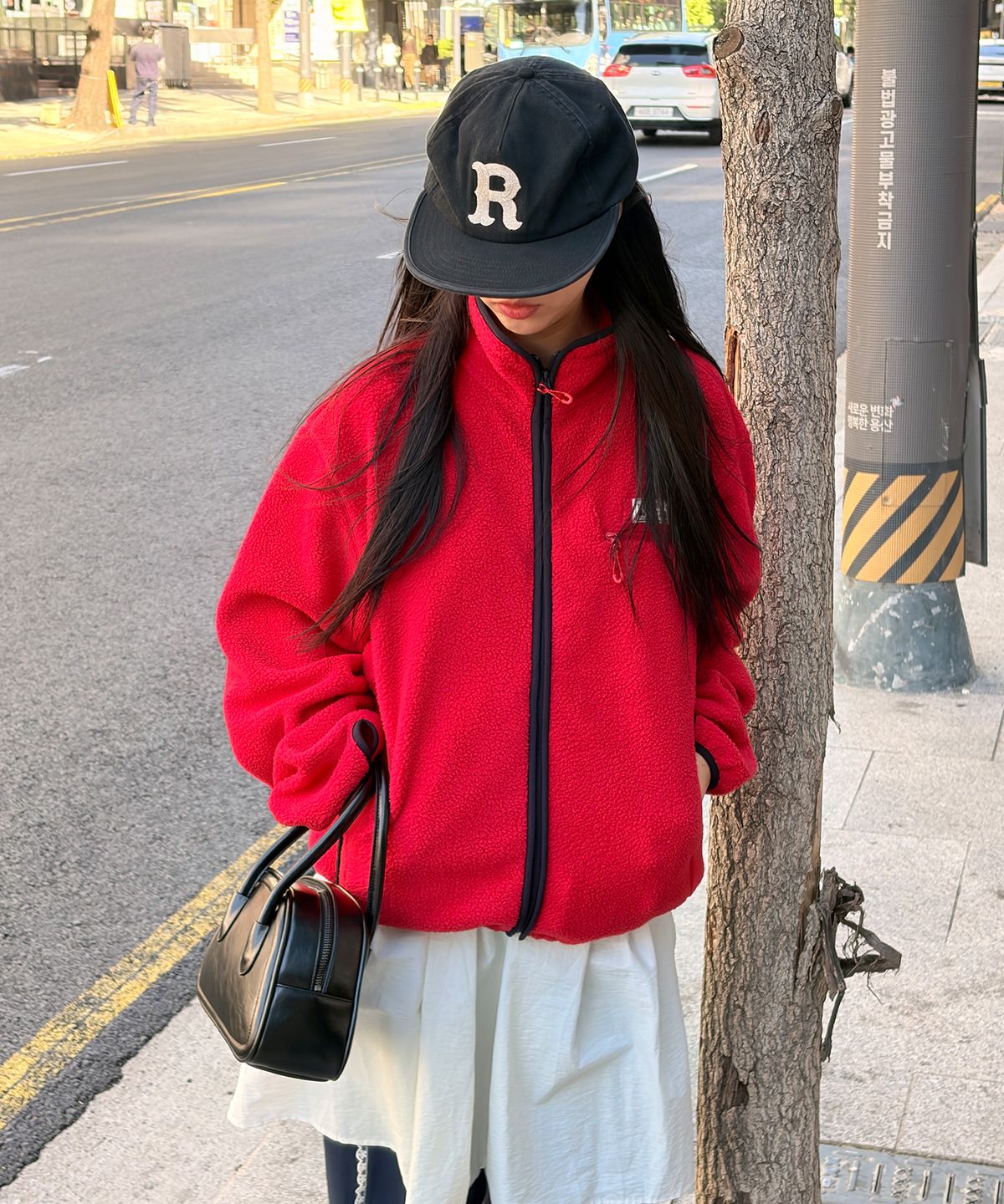 제너럴아이디어(GENERALIDEA) 폴딩밴드 배색 핑거홀 집업 플리스 [RED] / GF3UJK007