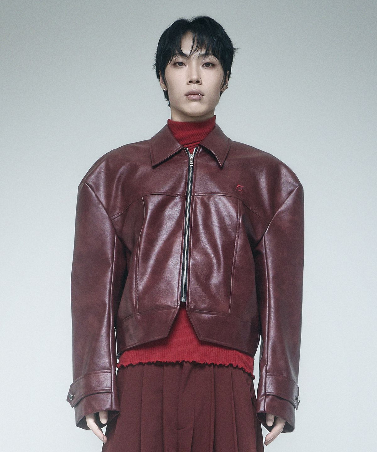 레큘리(RECULER) Reculer signature stitch Leather Jacket Burgundy