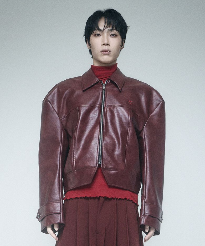Reculer signature stitch Leather Jacket Burgundy