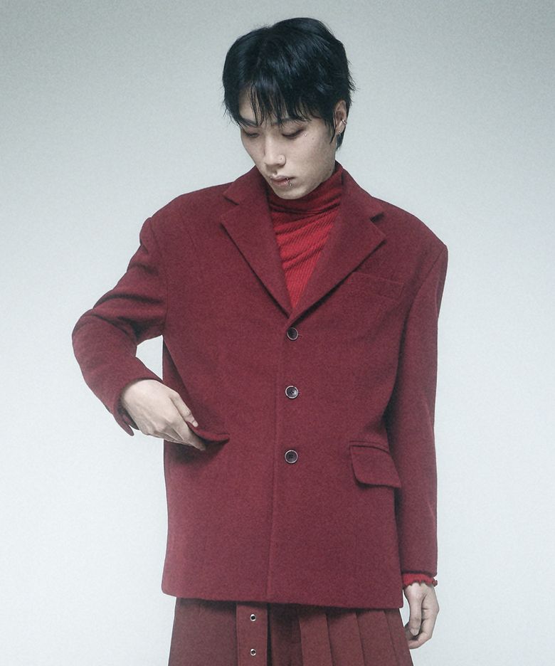 Back Button Single Jacket  Burgundy