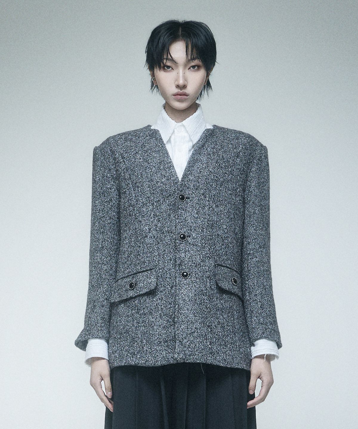 레큘리(RECULER) Labelless Tweed Jacket Charcoal