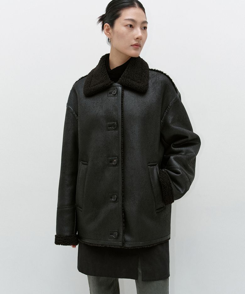 빈티지 버튼 다운 무스탕 BLACK