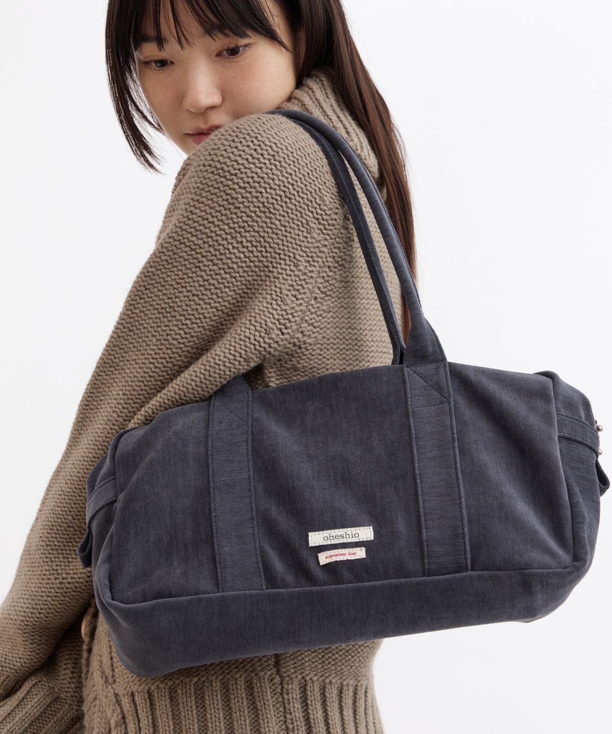 오헤시오(OHESHIO) VELOUR SASHIKO SHOULDER BAG, CHARCOAL