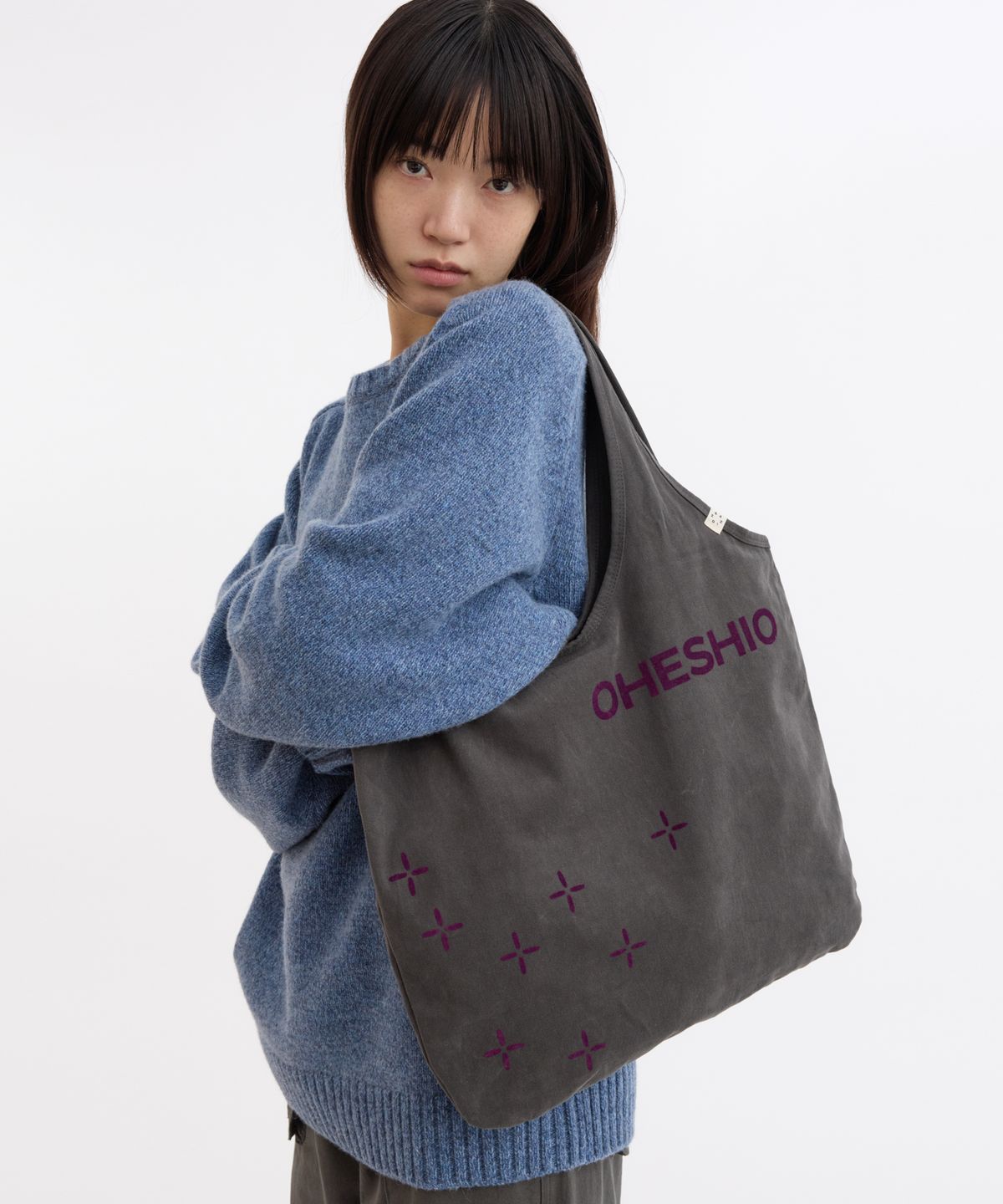 오헤시오(OHESHIO) SASHIKO PATTERN ECO BAG, CHARCOAL