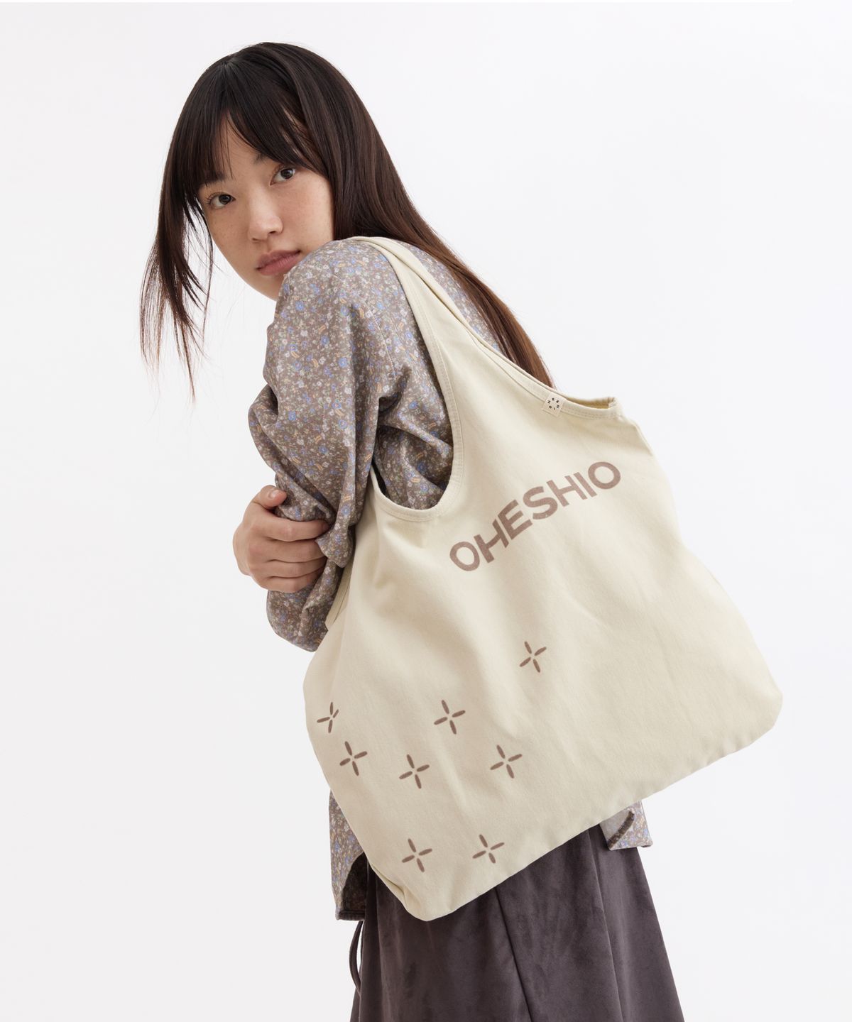 오헤시오(OHESHIO) SASHIKO PATTERN ECO BAG, BEIGE