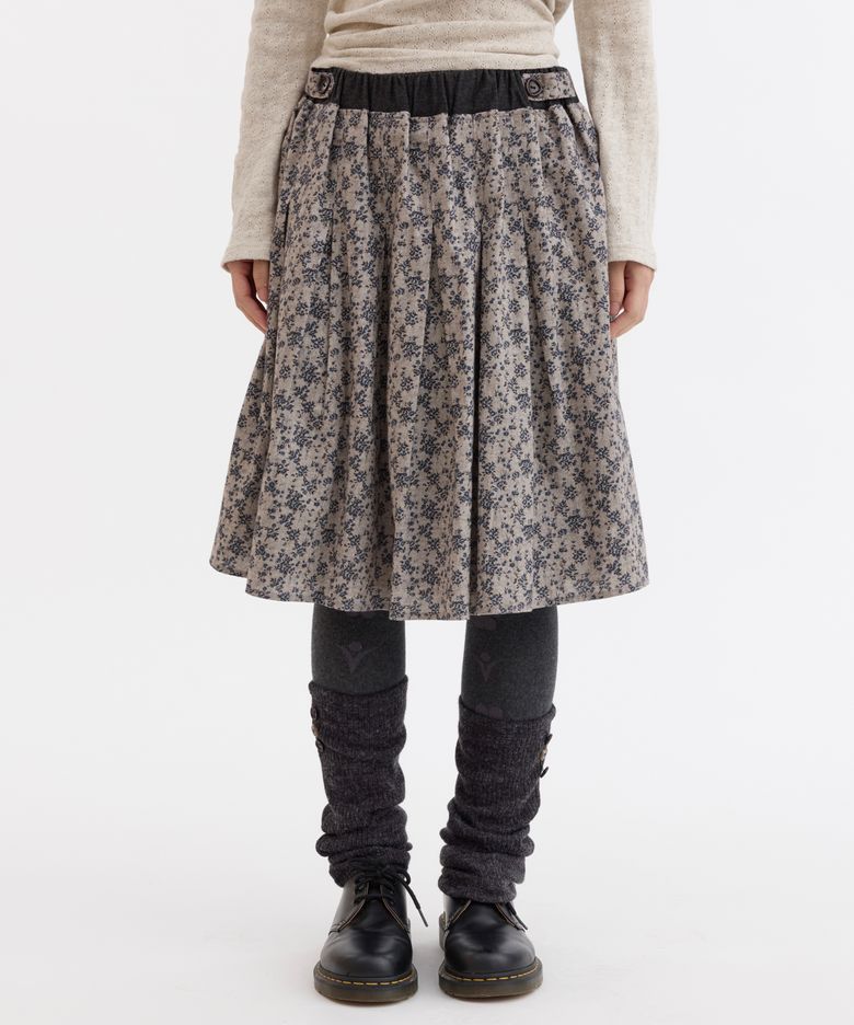 GATHERED BUTTON MIDI SKIRT, FLORAL NAVY