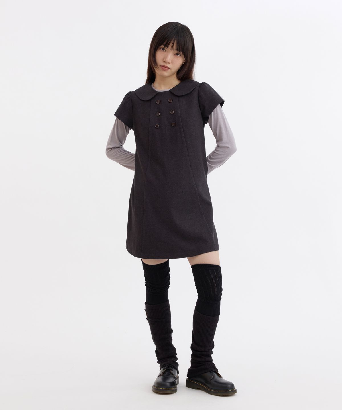 오헤시오(OHESHIO) DOUBLE BUTTON MINI DRESS, CHARCOAL
