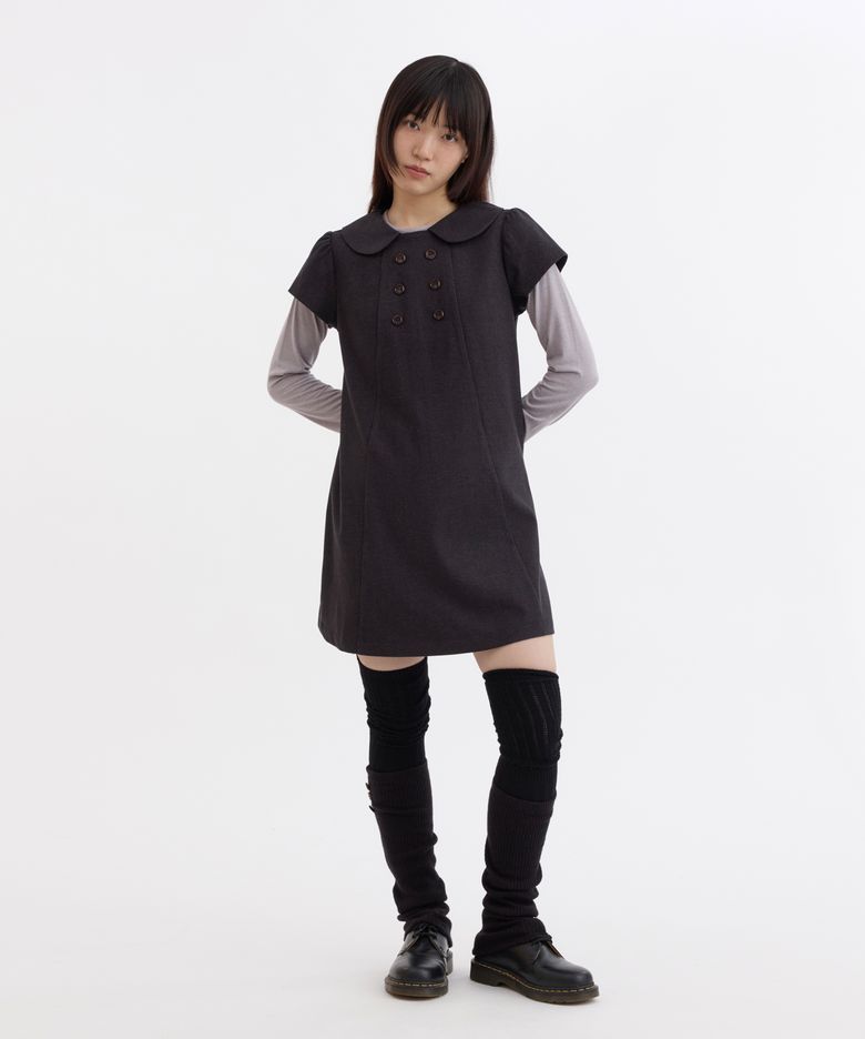 DOUBLE BUTTON MINI DRESS, CHARCOAL