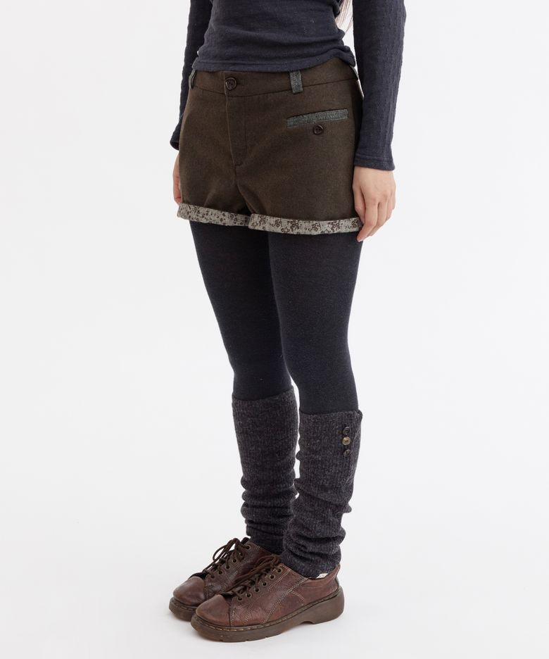 TINY FLORAL WOOL SHORTS, KHAKI