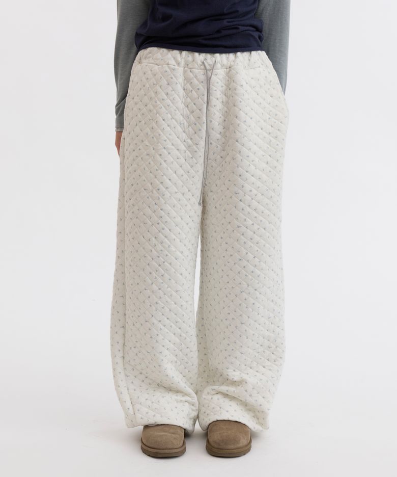 FLORAL QUILTED OVERSIZED BANDING PANTS, BLUE FLORAL