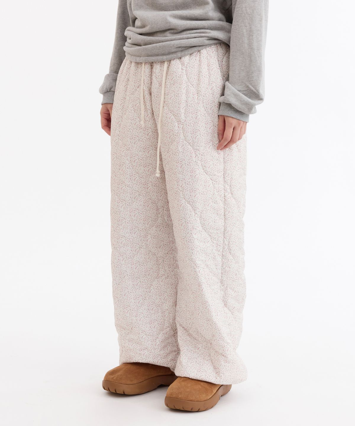 오헤시오(OHESHIO) FLORAL QUILTED OVERSIZED BANDING PANTS, PINK FLORAL