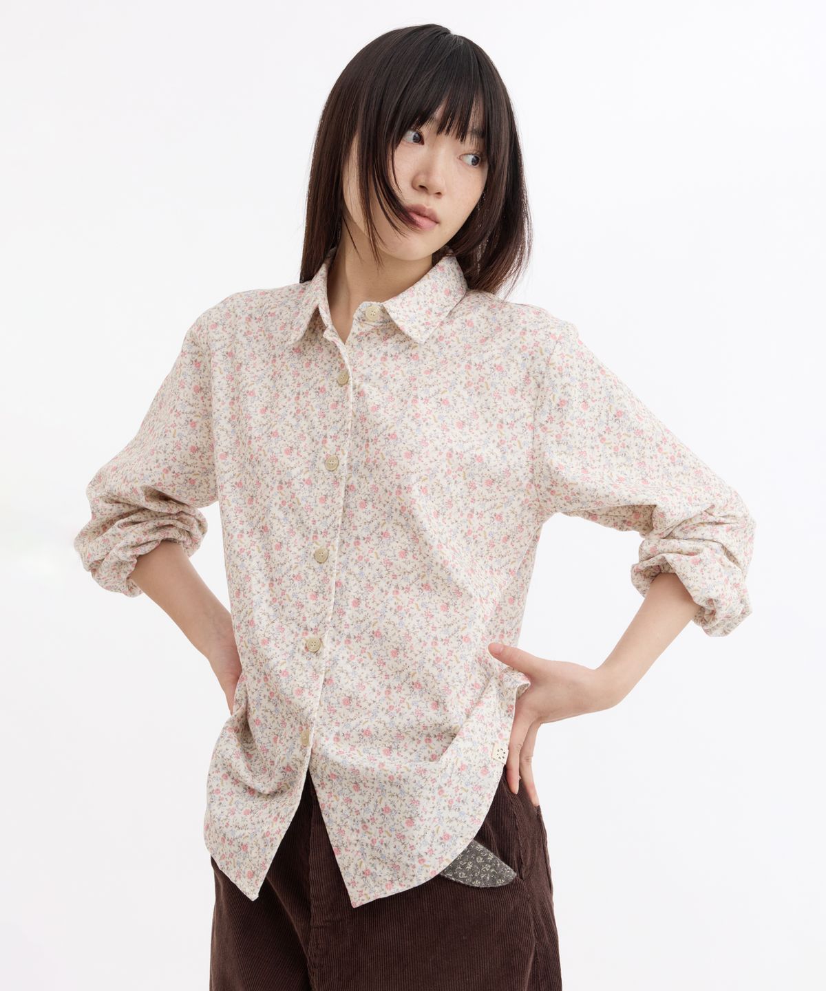 오헤시오(OHESHIO) FLORAL CORDUROY SHIRT, IVORY