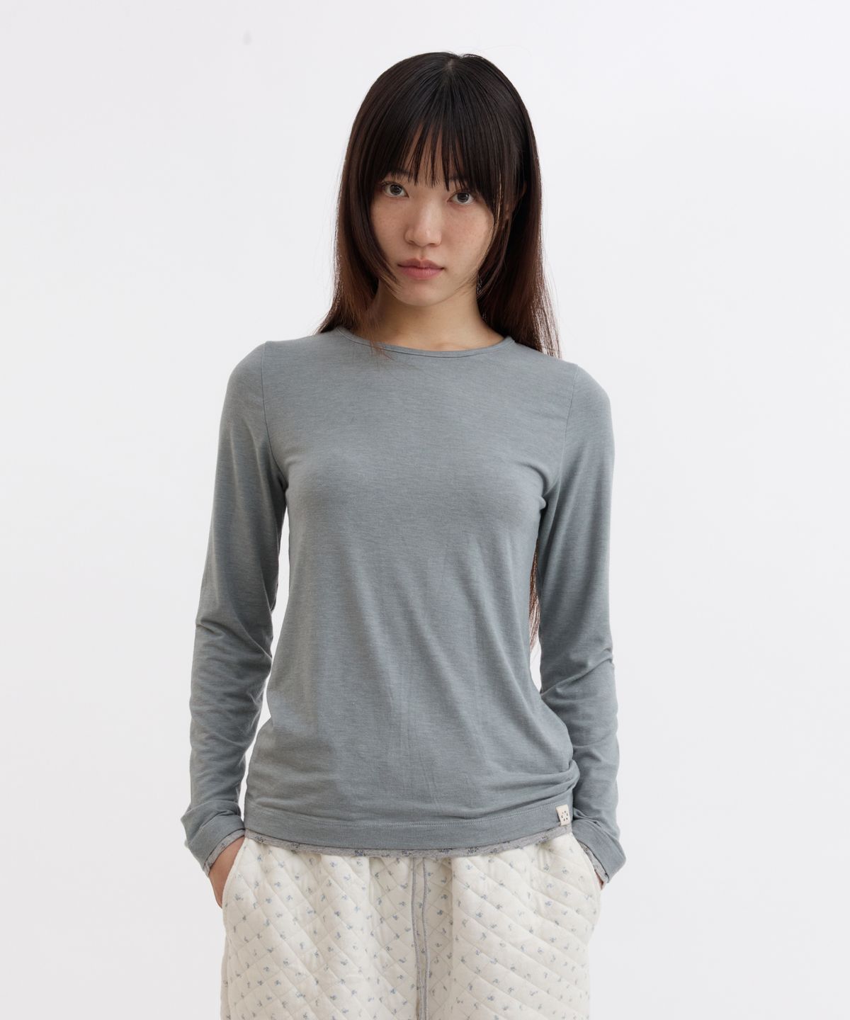 오헤시오(OHESHIO) FLORAL LAYERED LONG SLEEVE, SKY BLUE
