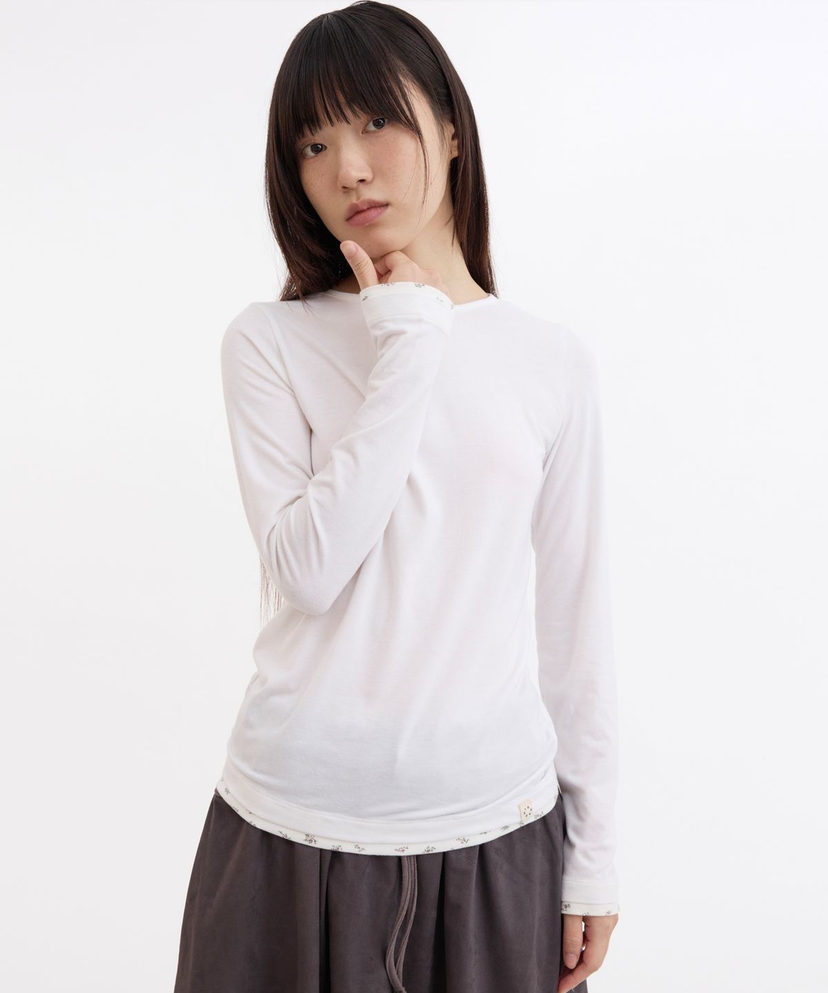 오헤시오(OHESHIO) FLORAL LAYERED LONG SLEEVE, IVORY